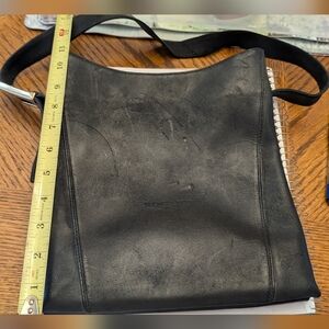Vintage Black Leather Messenger Bag with Distressed Finish